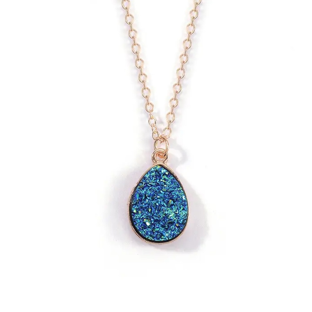 Blue Druzy Gold Filled Necklace